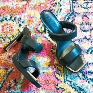 DKNY Black Chunky Slip On Square Toe Heels